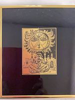 Frontal view of framed copper etching showing artwork, mat, and frame