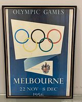 Front view of framed 1956 Melbourne Olympic Games poster