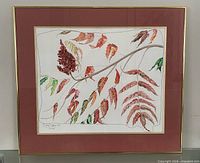 Full view of framed watercolor painting under glass