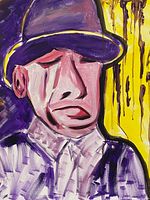 Full view of signed acrylic portrait painting