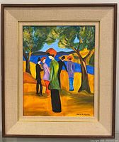 Full view of framed painting showing composition and artist signature