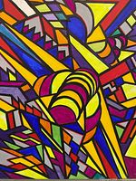 Front view of abstract geometric painting