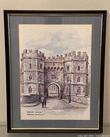 Full view of framed Windsor Castle print, shows art, mats and frame