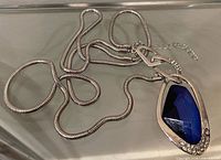 Full view of necklace showing pendant and snake chain