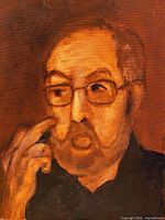 Full view of the portrait painting showing subject and canvas edges