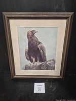 Front of framed Robert Bateman print showing eagle image and frame style