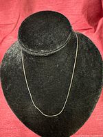 Full view of sterling silver chain displayed on black bust