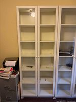 Full front view showing two glass doors and shelves