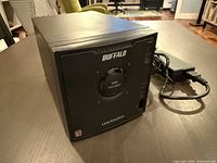 Front view of Buffalo LinkStation Quad NAS showing brand logo, disk indicators and power/function buttons