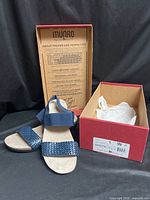 Pair of navy Palmetto sandals with red Munro shoebox