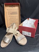 Pair of gold leather Munro Pisces sandals with box