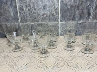 Group view of all 12 clear stemmed goblets