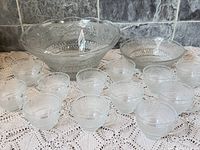 Full set showing punch bowl, shallow bowl, 14 cups