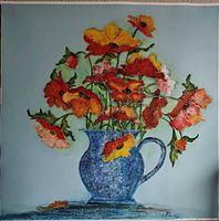 Full view of floral painting on canvas