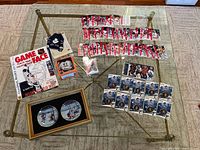 Overview of all memorabilia on glass table