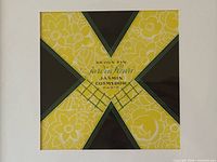 Full view of framed label showing Art Deco design and mat