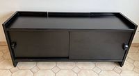 Front view of black Tecno credenza showing full width and doors