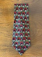 Full view of patterned silk tie front