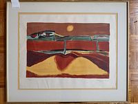 Full view of framed lithograph showing artwork, mat, and frame