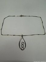 Full view of necklace laid flat showing chain, pendant, and clasp