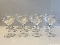 Front view of 13 crystal champagne coupes