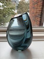 Front view of blue Lindstrand Dark Magic vase showing shape and color
