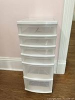 Front view of rolling plastic cart showing five drawers