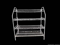 Front view of white metal 4-shelf shoe rack