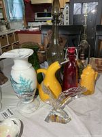 Group shot showing all vessels and eagle figurine