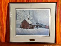 Wide view of framed print with mat and frame