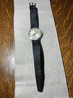 Full view of Hamilton 14K white gold Lord Lancaster wristwatch on black strap