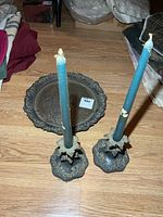 Tray and pair of candle holders with candles