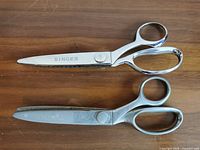 Overhead view of both pinking shears showing size and form