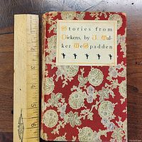 Front cover next to ruler showing decorative cloth and size