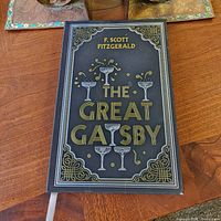Front cover of The Great Gatsby hardcover showing title, author and decorative design