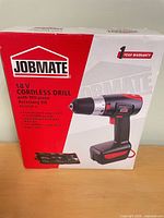 Front of Jobmate 18 V cordless drill retail box