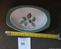 Top view of the Taylor Smith Taylor serving dish beside measuring tape showing size
