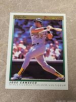 Front of 1991 O-Pee-Chee Premier Jose Canseco card