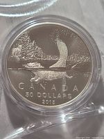 Close-up of coin reverse showing beaver design, denomination and year inside capsule