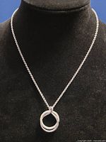 Full view of necklace on display bust showing chain and pendant