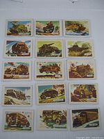 All 15 Kellogg’s Vehicles of War cards laid out in rows