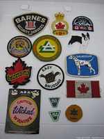 Overview of all 14 embroidered patches laid out