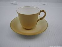 Cup on saucer, side view showing colour and handle