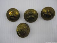 Front view of four brass Canadian Staff Clerks buttons