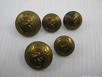 All five Western 5th Cavalry brass buttons front view