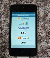 iPod displaying mail setup screen while connected to cable