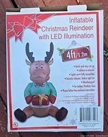 Retail package showing 4 ft inflatable Christmas reindeer with LED illumination