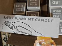 Generic LED filament candle bulb box close-up