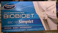 Front of retail box showing Biobidet BBC-70 Simplet branding