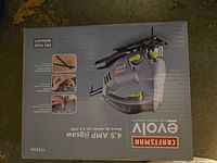 Front of sealed box showing Craftsman Evolv 4.5 AMP jigsaw image